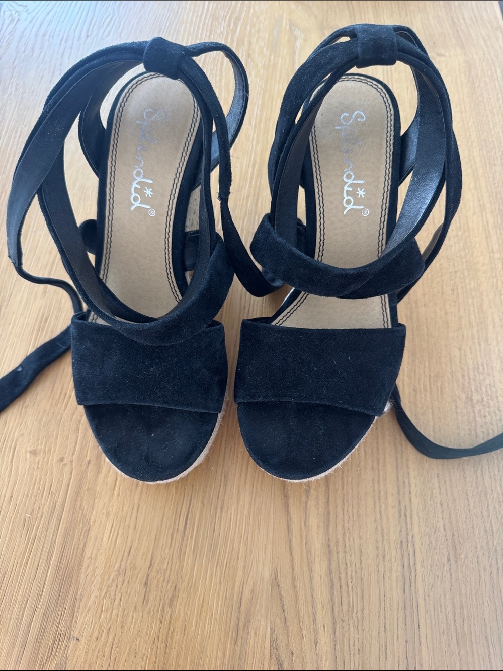 Splendid Black Suede Lace-Up Wedge Sandals